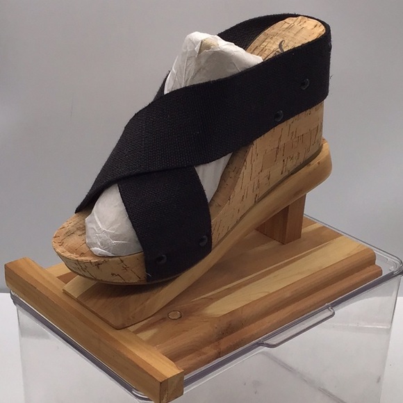 Lucky Brand Black MILLER 2 Slip-On Cork Wedge Sandal - Picture 2 of 9
